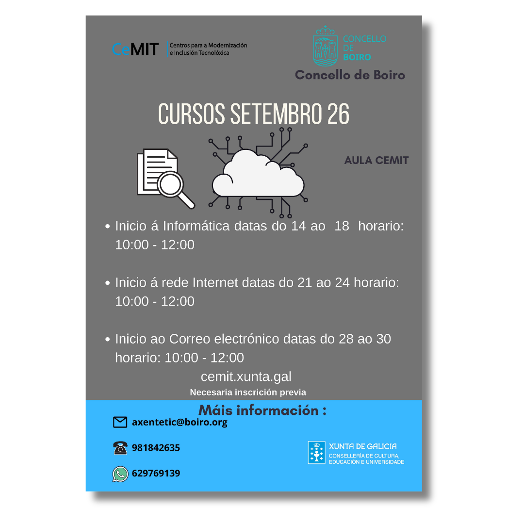Cursos Aula CeMIT setembro 2026 | Concello de Boiro 